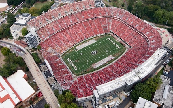 With a seating capacity of 92,746, Sanford Stadium in Athens is the largest football stadium in Georgia.