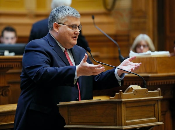 2/1/18 - Atlanta - Senator David Shafer, R-Duluth, speaks from the well in the Senate about his own adoption experience. BOB ANDRES  /BANDRES@AJC.COM