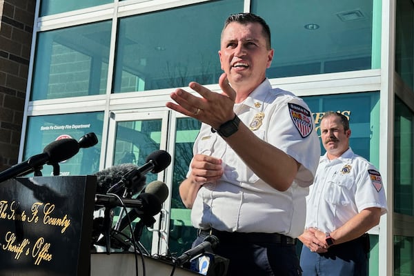 Santa Fe Fire Chief Brian Moya answers questions about the investigation into the deaths of actor Gene Hackman and his wife Betsy Arakawa during a news conference in Santa Fe, N.M., Friday, Feb. 28, 2025. (AP Photo/Susan Montoya Bryan)