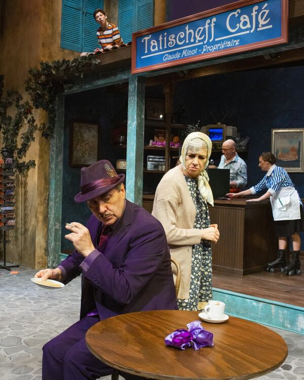 John Ammerman and Mary Lynn Owen (in foreground) appear in “The Tatischeff Cafe” at Theater Emory, with Adam Weisman (from left in background), Patrick McColery and Hannah Church. CONTRIBUTED BY ANN WATSON