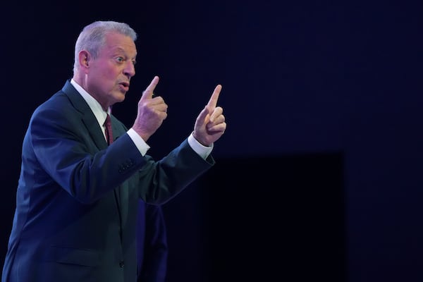 Former Vice President Al Gore speaks during a session on Climate Trace, a database that monitors emissions, at the COP29 U.N. Climate Summit, Friday, Nov. 15, 2024, in Baku, Azerbaijan. (AP Photo/Sergei Grits)