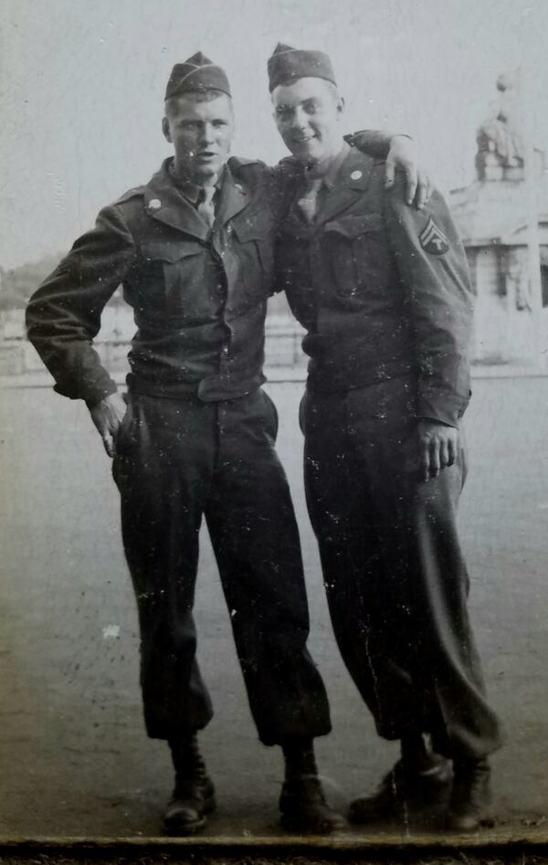 Roy Anglin (left) and a friend during World War II.