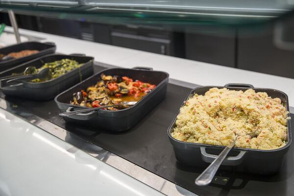  Plant-based dishes are available for consumption at the Dobbs Common Table dining hall in the new Student Center at Emory University’s main campus in Atlanta.