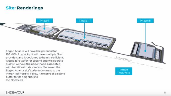 This is a rendering of a proposed data center by Edged Energy, which will be built in three phases.