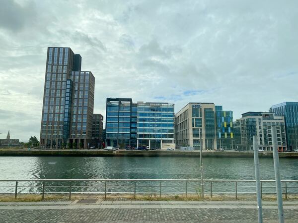 A row of buildings along the River Liffey in Dublin. Taken August 22, 2024. (AJC photo by Ken Sugiura)