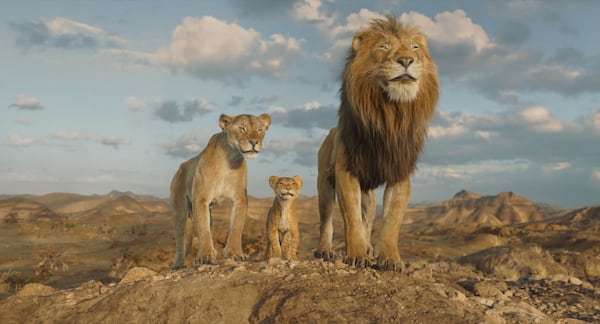 From left, Afia (voiced Anika Noni Rose), young Mufasa (voiced by Braelyn Rankins) and Masego (voiced by Keith David) in Disney’s "Mufasa: The Lion King."  Courtesy of Disney/TNS