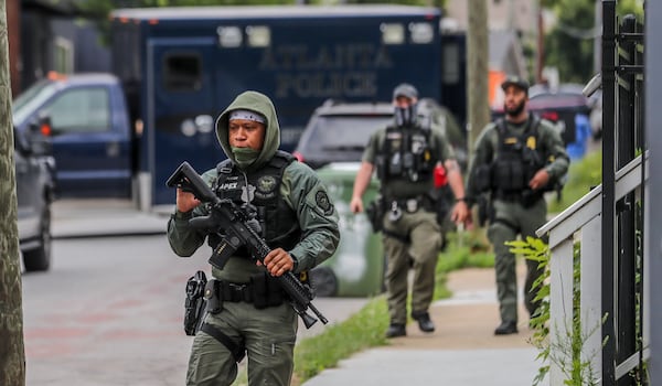 May 31, 2023 Atlanta: Atlanta police and the GBI work the scene on  Mayson Avenue near Hardee Street in Atlanta in connection with alleged financial crimes committed at the future site of the public safety training center, as well as other metro locations.
(John Spink / John.Spink@ajc.com)

