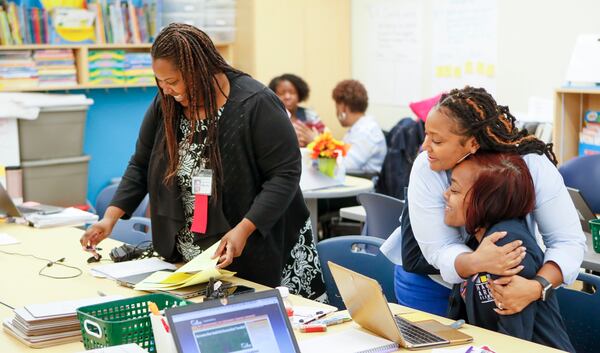 Harper-Archer Elementary School Principal Dione Simon Taylor attends a first-grade teacher meeting on an October morning.    Bob Andres / robert.andres@ajc.com