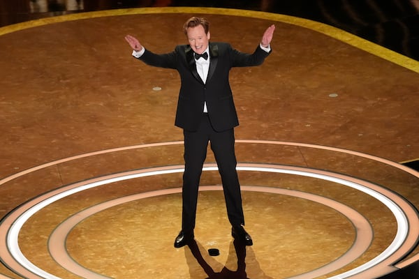 Host Conan O'Brien speaks during the Oscars on Sunday, March 2, 2025, at the Dolby Theatre in Los Angeles. (AP Photo/Chris Pizzello)