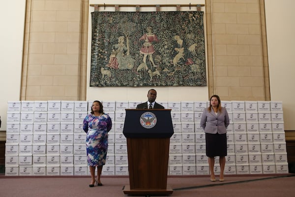 Atlanta Mayor Kasim Reed addresses the media on Thursday, Feb. 9, 2017, about the release of more than 1.4 million pages of documents related to the bribery investigation. (HENRY TAYLOR / HENRY.TAYLOR@AJC.COM)