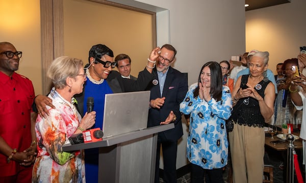 Lorraine Cochran-Johnson, seen here celebrating on election night, entered the race for DeKalb later than other candidates, but says that she knew she would prevail. “People need to recognize that I did not run against men, I ran against the machine,” she said. (Jenni Girtman for The Atlanta Journal-Constitution)