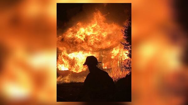 Atlanta Fire Rescue officials said this is what it looked like when firefighters arrived on the scene of a blaze at two vacant apartment buildings early Thursday. (Credit: Atlanta Fire Rescue)