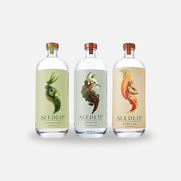 Nonalcoholic liquor alternative Seedlip comes in three flavors, all alcohol, sugar, and additive free.