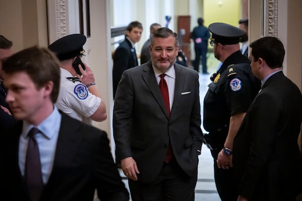 Sen. Ted Cruz, R-Texas, leaves after Senate Republicans met with Elon Musk, at the Capitol in Washington, Wednesday, March 5, 2025. (AP Photo/Ben Curtis)