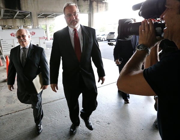 October 10, 2017 Atlanta: Contractor Charles P. Richards Jr. (center) arrives for his sentencing hearing on bribery charges at the Richard B. Russell Federal Building on Tuesday, October 10, 2017, in Atlanta. He was sentenced to 27 months. Curtis Compton/ccompton@ajc.com