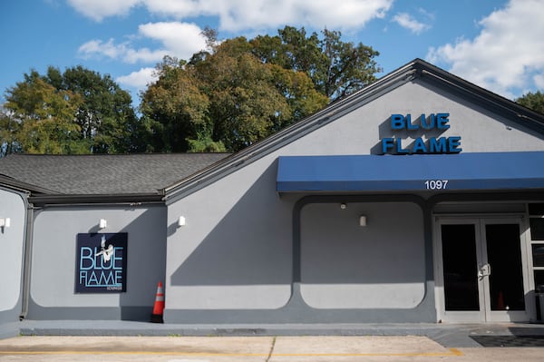 Exterior of Blue Flame Lounge, Wednesday, October 18, 2023, in Atlanta. (Hyosub Shin / Hyosub.Shin@ajc.com)