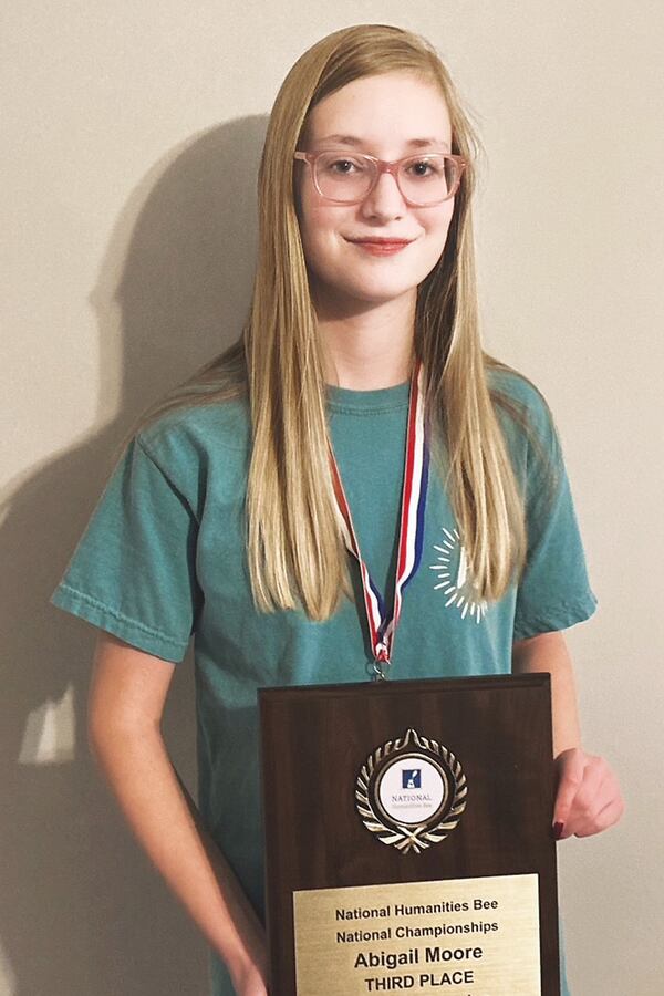 Creekland Middle School seventh-grader Abigail Moore won third place at the National Humanities Bee, which was held virtually for this school year.