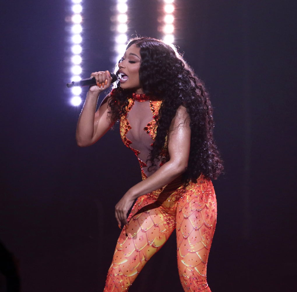 Megan Thee Stallion energized State Farm Arena on Sunday, June 2, 2024 on her Hot Girl Summer Tour, with GloRilla opening the show. Due to broken water lines in Downtown Atlanta, this first of two shows was originally scheduled for Friday night.
Robb Cohen for the Atlanta Journal-Constitution