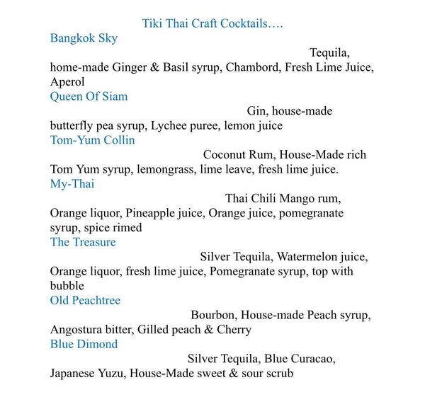 Tiki Thai drink menu