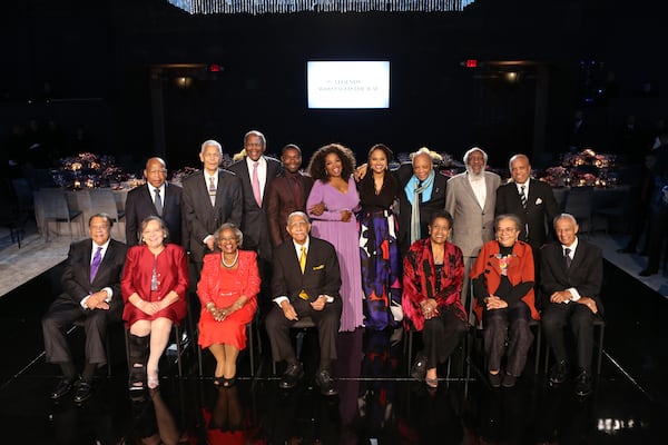 12 7 2014 Legends Ball Gospel Brunch Oprah  Winfrey (center) with David Oyelowo (left of Winfrey) and Ava DuVernay  (right of Winfrey) honor the legends of civil rights at the “Celebrating  Selma &amp; The Legends Who Paved The Way” gala on Saturday, December  6, 2014 at the Bacara Resort &amp; Spa in Santa Barbara, CA. (Seated L-R) Ambassador Andrew Young, Diane Nash, Juanita Jones  Abernathy, Joseph Lowery, Myrlie Evers-Williams, Marian Wright Edelman  and Rev. C.T. Vivian. (Standing L-R) Congressman John Lewis, Julian Bond, Sidney Poitier,  David Oyelowo, Oprah Winfrey, Ava DuVernay, Quincy Jones, Dick Gregory,  and Berry Gordy.