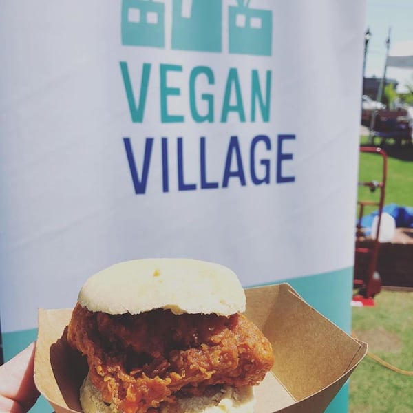 Atlanta pop-up Vegan Village cooks plant-based versions of comfort foods including chicken biscuits. / Courtesy of Vegan Village