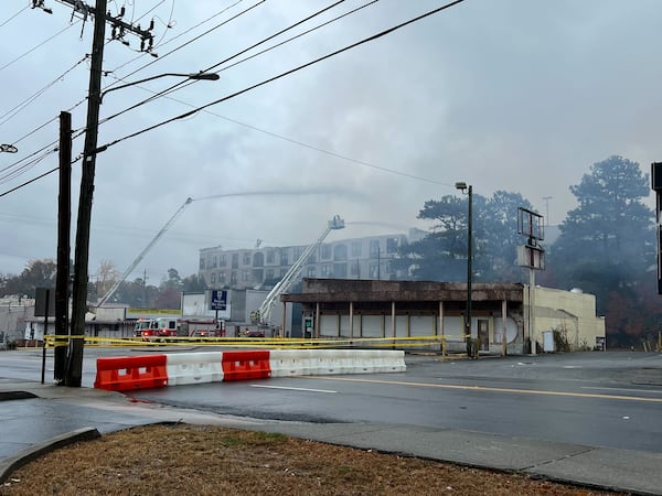 Parts of the complex's roof was swallowed by the flames and completely destroyed.