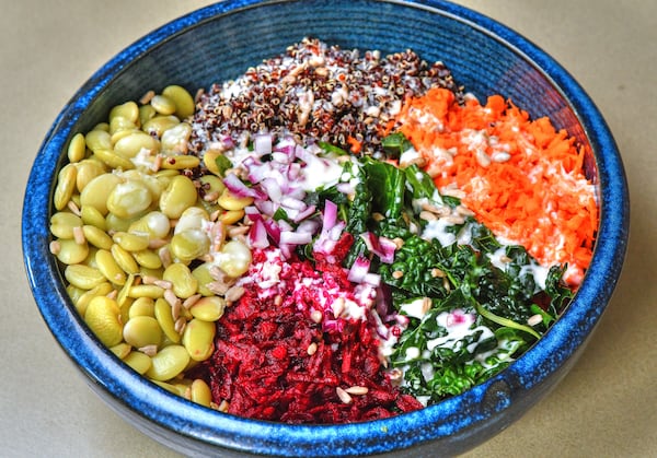 One way to enjoy whole grains, which have been shown to reduce blood pressure, is with the Grains, Greens and Beets Bowl with Creamy Citrus Dressing, from Atlanta registered dietitian nutritionist Nichole Dandrea-Russert. (Styling by Nichole Dandrea-Russert / Chris Hunt for the AJC)