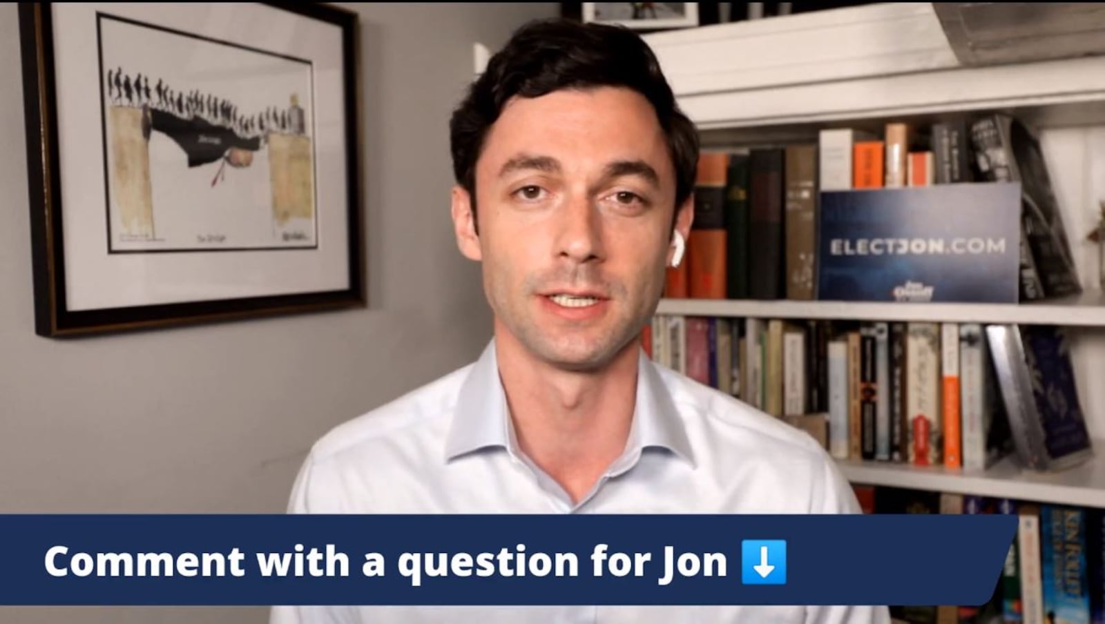 Democratic nominee for U.S. Senate Jon Ossoff held a virtual town hall in place of a scheduled debate that was canceled when his opponent, Republican U.S. Sen. David Perdue, pulled out of the event to attend a rally with President Donald Trump. Screenshot.