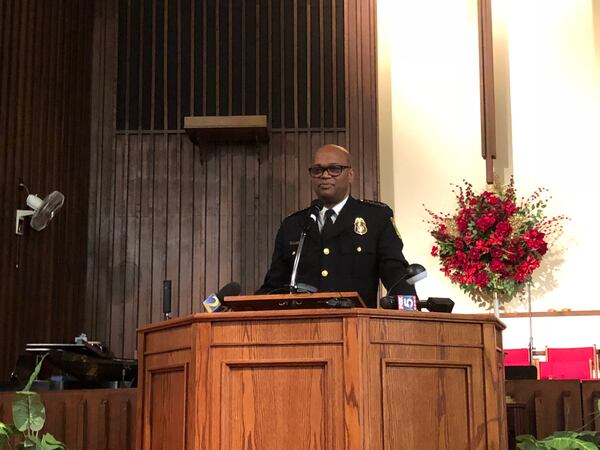 Nov. 15, 2018 - South Fulton Police Chief Keith Meadows speaks at a Thursday community forum on crime. (Staff writer Joshua Sharpe)