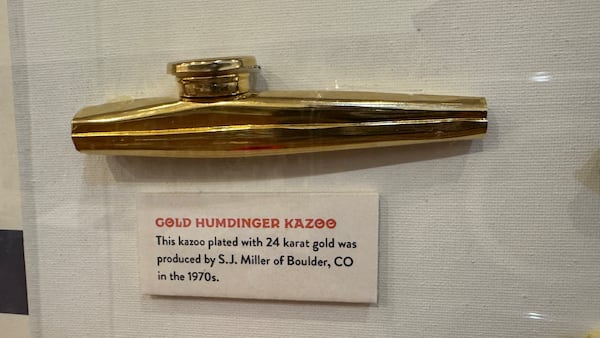 One of the kazoos on display through April 1 in a kazoo exhibit at Macon's Tubman African American Museum. (Joe Kovac Jr. / AJC)