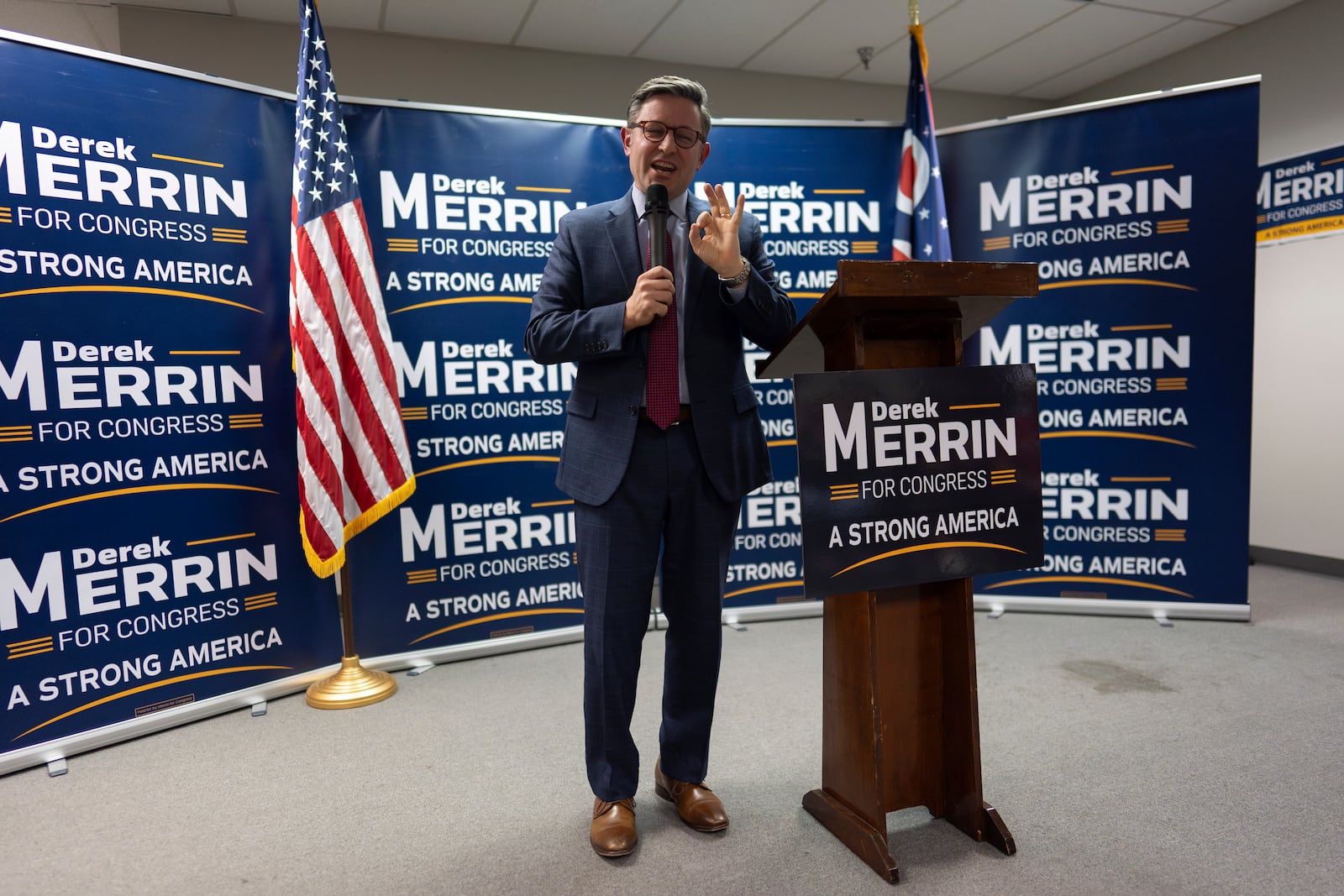 Speaker of the House Mike Johnson, R-La., speaks during a campaign event at the Lucas County Republican Party headquarters in Holland, Ohio, Saturday, Oct. 26, 2024. (AP Photo/Carolyn Kaster)