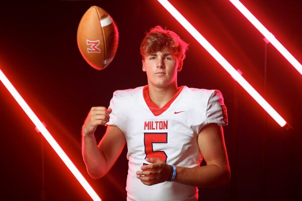 2024 AJC Super 11 Milton quarterback Luke Nickel at Milton high school, Wednesday, July 31, 2024, in Milton, Ga. (Jason Getz / AJC)
