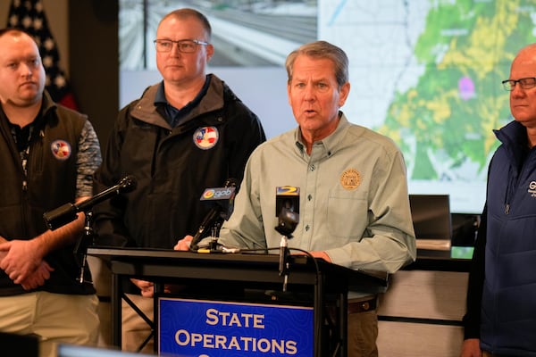 Georgia Gov. Brian Kemp delivered an update on the state response to the winter storm last week at the Georgia Emergency Management agency headquarters. 