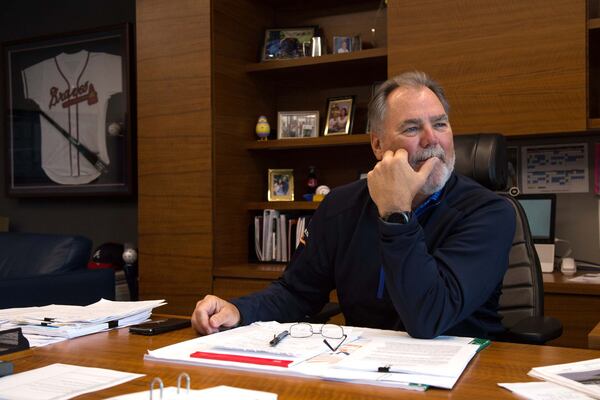 President and CEO of Braves Development Co Mike Plant talks about the ongoing development of The Battery Atlanta in his office at SunTrust Park. STEVE SCHAEFER / SPECIAL TO THE AJC