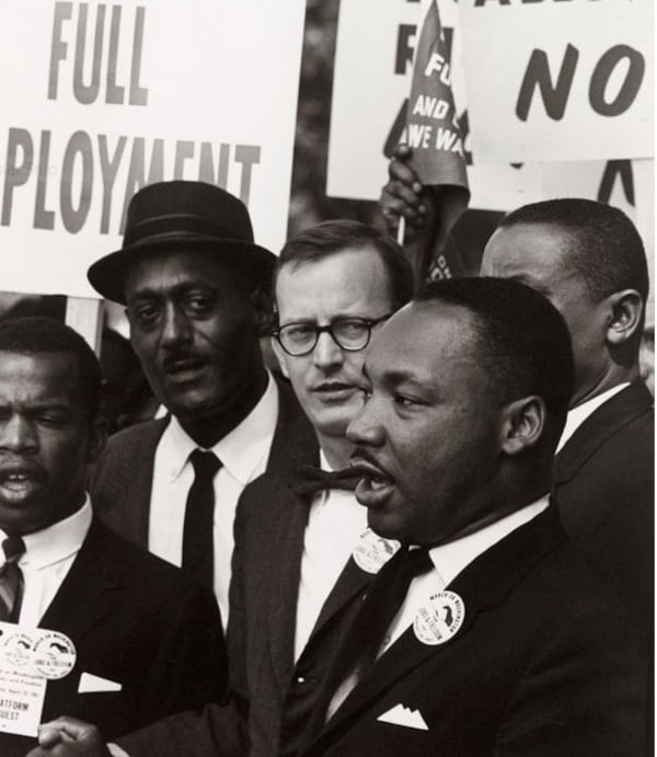 Mathew Ahmann (1931-2001), shown in this photo just to the left of the Rev. Martin Luther King Jr. and with John Lewis at the far left, spoke at the iconic March on Washington in 1963. Ahmann was executive director of the National Catholic Conference for Interracial Justice, which he founded in 1960.