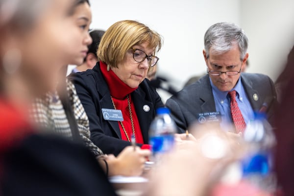 State Sen. Kay Kirkpatrick, R-Marietta, of the Senate mental health parity subcommittee discusses HB 520, a mental health bill, at the Capitol on Monday, March 13, 2023. (Arvin Temkar/The Atlanta Journal-Constitution/TNS)