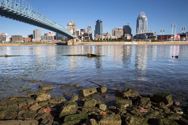 Cincinnati’s skyline on the banks of the Ohio River in Newport, Ky. (AP Photo/John Minchillo, File)