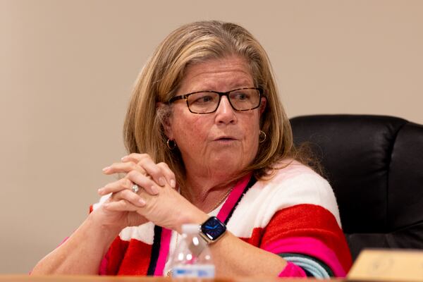 Mayor Stephanie Moncrief is seen during a work session meeting at the city municipal building in Walnut Grove on Thursday, January 30, 2025. (Arvin Temkar / AJC)