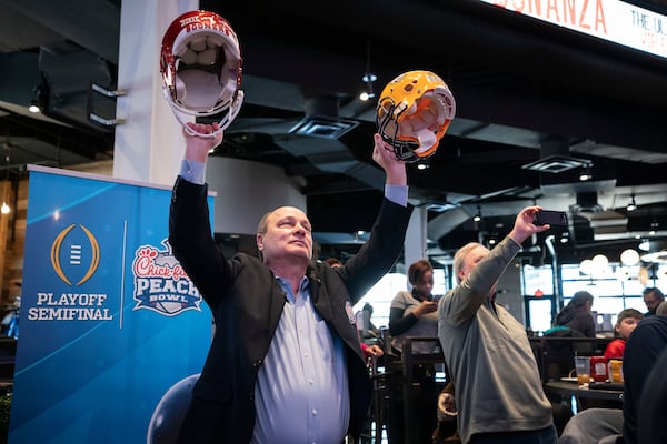 Chick-fil-A Peach Bowl president and CEO Gary Stokan celebrates the bowl’s playoff semifinal matchup of Oklahoma vs. LSU.