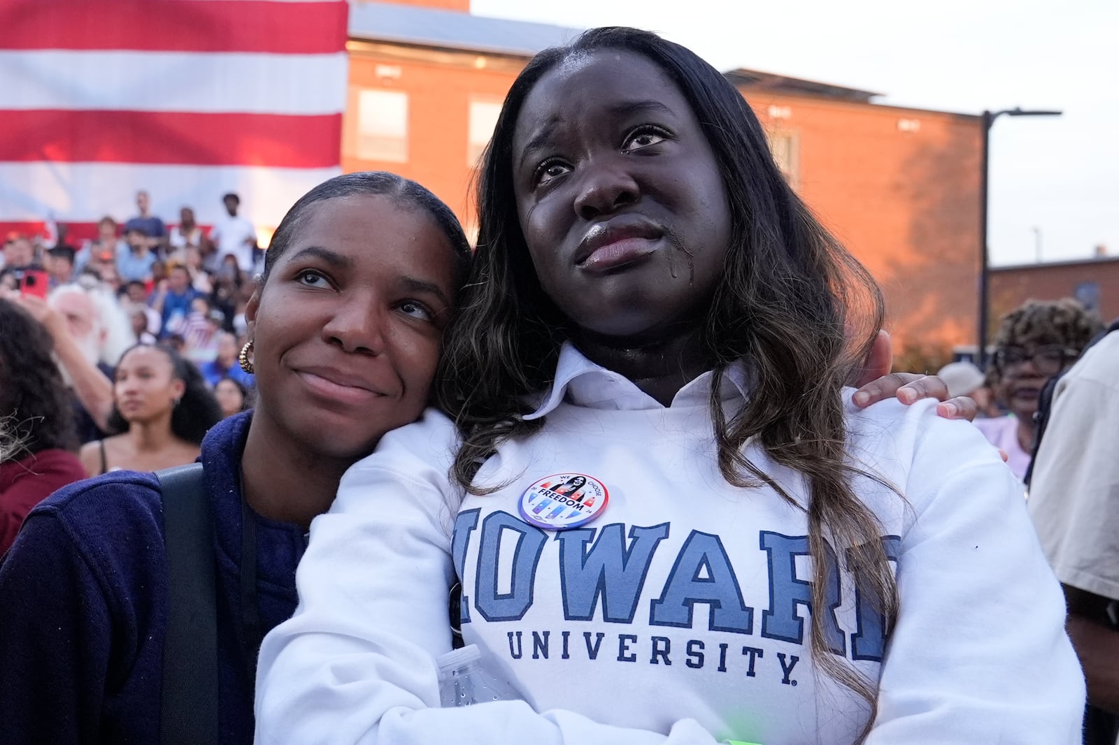 Supporters watch as Vice President Kamala Harris delivers a concession speech on the campus of Howard University in Washington on Wednesday.