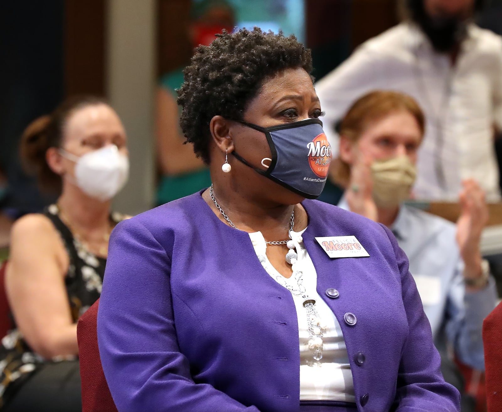 Atlanta City Council President and mayoral candidate Felicia Moore attended a recent town hall meeting held by activists gathering public input in opposition to the proposed police and fire training facility. Curtis Compton / Curtis.Compton@ajc.com