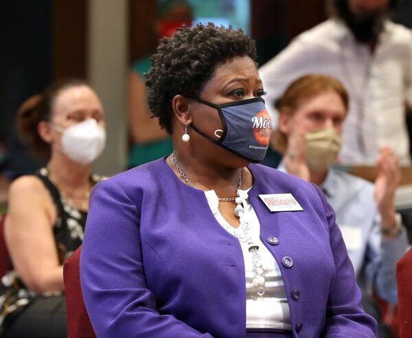 080521 Atlanta: Council President Felicia Moore is socially distanced while attending a town hall meeting held by activists gathering public input in opposition to the plans for a new police and fire training facility in DeKalb County at Neighborhood Church on Thursday, August 5, 2021, in Atlanta.   “Curtis Compton / Curtis.Compton@ajc.com”