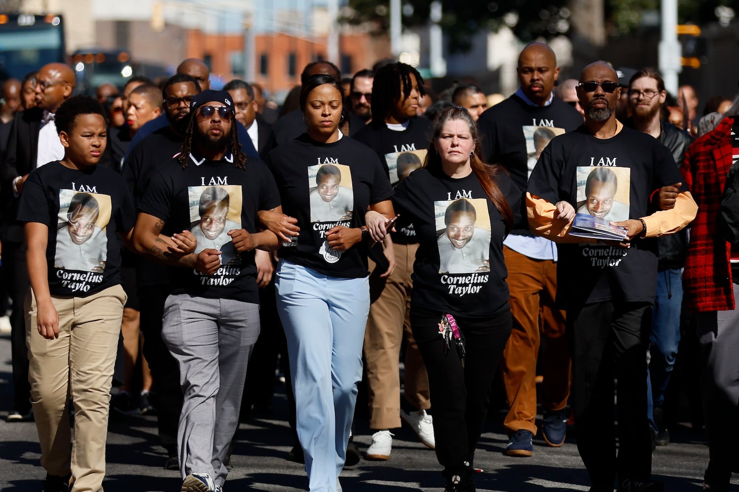 Family and friends participated in a processional led by a horse-drawn carriage carrying the remains of Cornelius Taylor from Ebenezer to Atlanta City Hall on Monday, February 3, 2025. Taylor, a homeless man, died during an incident involving city workers clearing a homeless encampment on January 16.
(Miguel Martinez/ AJC)