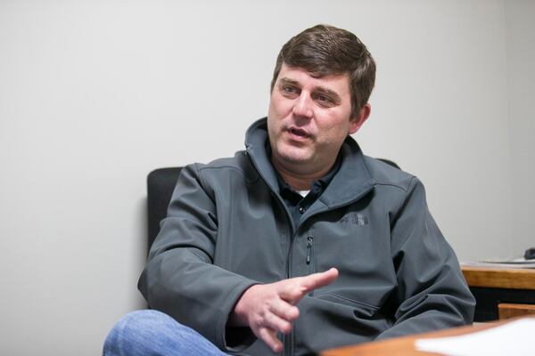 Brewer Turley, Director of Communications at Southern Point Staffing, talks about his clients at the office in Leesburg, Ga., Monday, March 18, 2019.  (ALYSSA POINTER/ALYSSA.POINTER@AJC.COM)