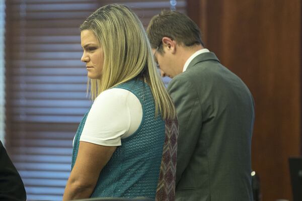 Jennifer and Joseph Rosenbaum wait for closing arguments during their trial in front of Henry County Judge Brian Amero at Henry County Superior Court on July 26, 2019. Their trial began on July 8 in the death of 2-year-old foster child Laila Daniel. (Alyssa Pointer/alyssa.pointer@ajc.com)