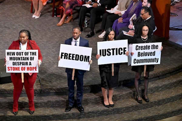 Students participate in Youth Presentation during the 57th Martin Luther King, Jr. Beloved Community Commemorative Service at Ebenezer Baptist Church, Monday, January 20, 2025, in Atlanta. (Hyosub Shin / AJC)