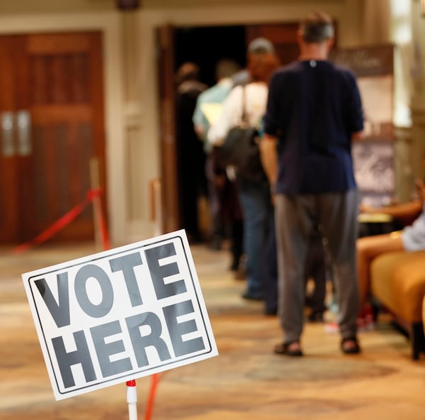 A steady steam of people cast their votes at the Noonday Baptist Church in Marietta on Tuesday, Nov. 6, 2018. BOB ANDRES / BANDRES@AJC.COM