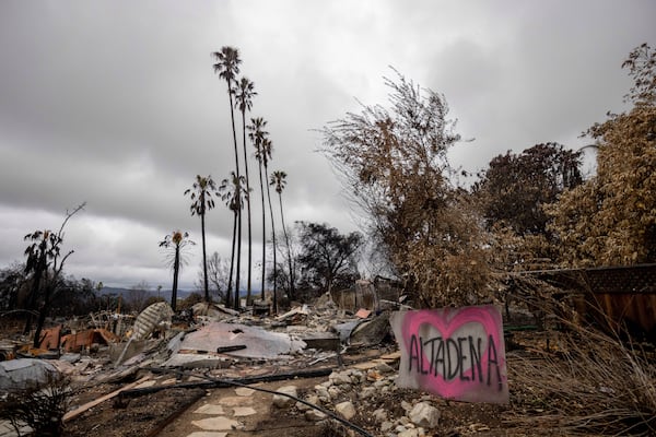 FILE - A property burned by the Eaton Fire is seen, Feb. 6, 2025, in Altadena, Calif. (AP Photo/Ethan Swope, File)