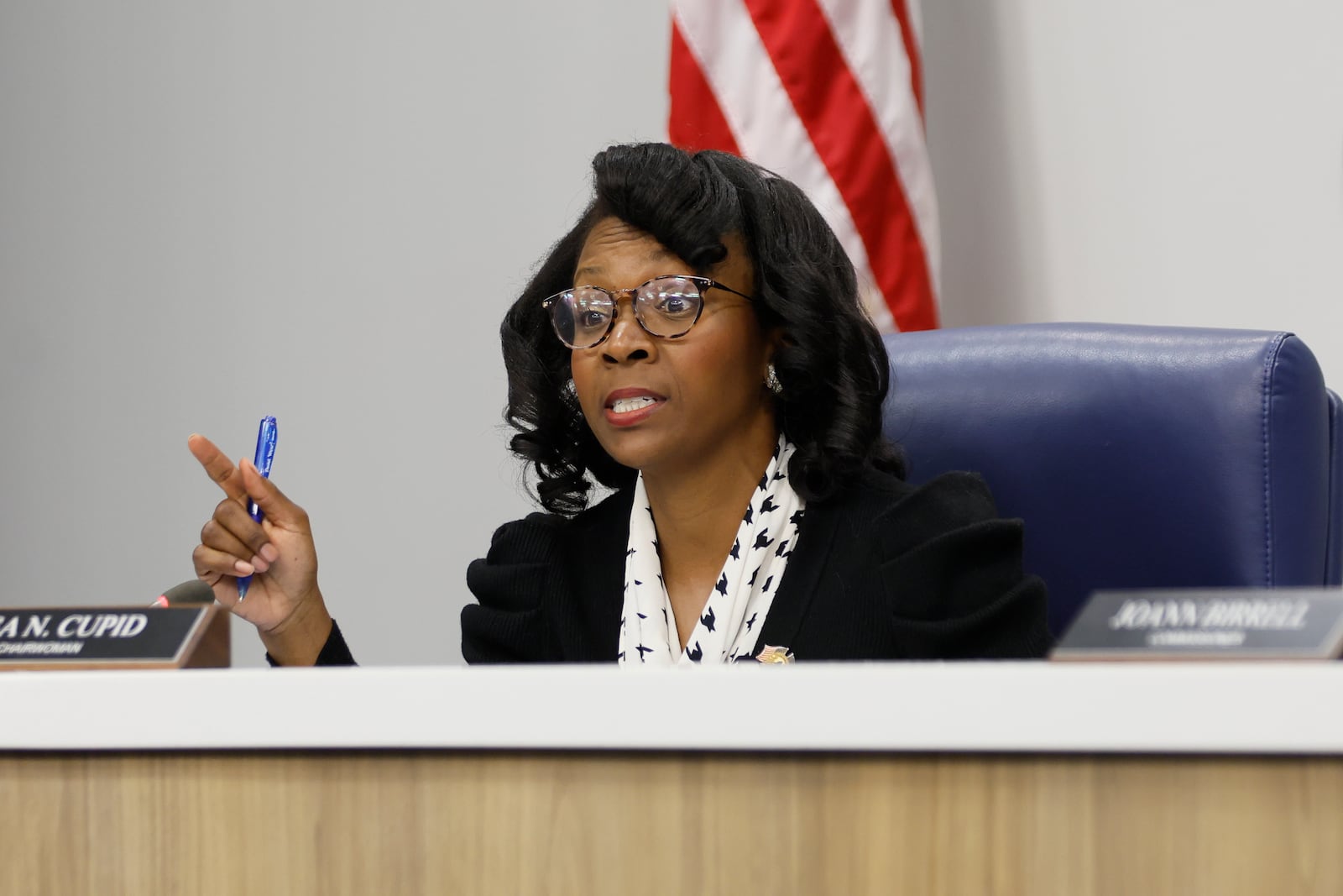 Cool County Commissioner Chairwoman Lisa Cupid speaks as Cobb commissioners vote along party lines to place the transit tax referendum on the ballot this November.
(Miguel Martinez / AJC)