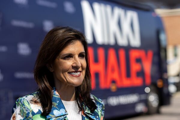 Republican presidential candidate Nikki Haley is struggling in her home state of South Carolina, where she’s trailing Donald Trump by roughly 30 percentage points in some polls. The campaign trail doesn't get much better for her after that, either. “Odds for Haley have gone from long to virtually impossible,” said Nathan Price, a University of North Georgia political scientist. (Arvin Temkar / arvin.temkar@ajc.com)